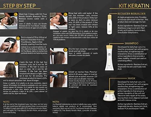 GG True Beauty GG True Beauty Keratin Kit includes Keratin Reducer Rebuilder Hair Straightener Bundle with Keratin Shampoo Clear Pro pH 5.0, Keratin Mask pH 3.8 and BIO Rebuilder, 4 Piece Set (Small Set)
