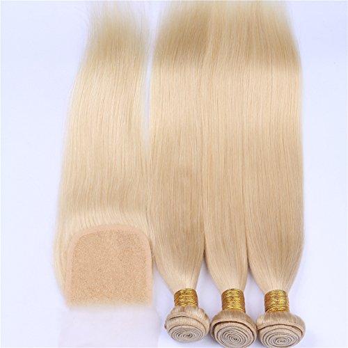 Cloud Hair Cloud Hair Top Lace Closure With Blonde 613 Hair Wefts 4Pcs Lot Brazilian Silky Straight Virgin Hair 3Pcs With Lace Closure 4x4 (10 10 10+8 inch closure)