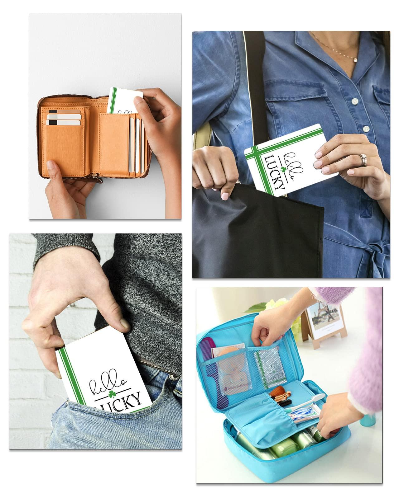 OComster OComster St. Patrick\'s Day Hello Lucky Compact Mirror Bulk 2 Pack Card Mirror, Lucky Clover Green Simple Line Small Compact Mirror for Purse, Rectangular Handheld Pocket Makeup Mirror