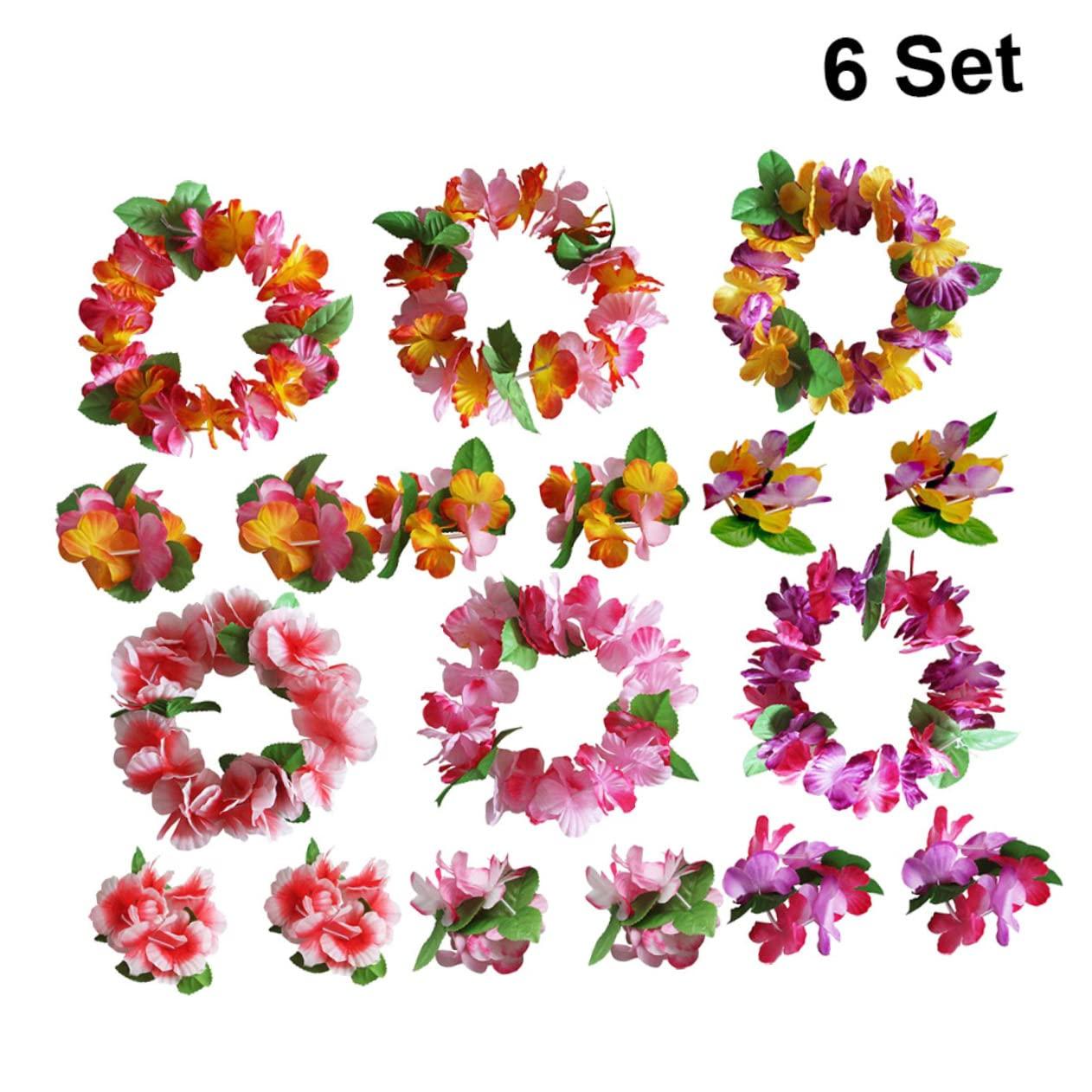 Ipetboom Ipetboom Hawaiian Lei Set 6 Sets of Floral Headband Bracelet Hair Wreath for Wedding Photography