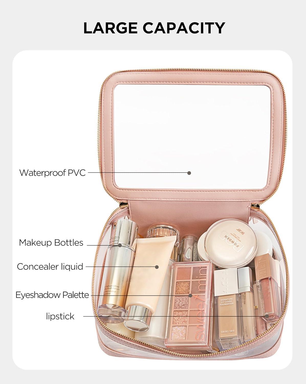 Vorey Vorey Large Clear Makeup Bag for Women, Portable Travel Makeup Bag Organizer Waterproof Toiletry Bag Cute Makeup Bags Cosmetic Bag Makeup Pouch, Pink