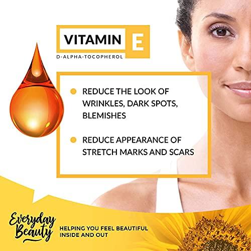 Everyday Beauty Helping You Feel Beautiful Inside Vitamin E Oil Bulk - 1 Gallon - D-Alpha Tocopherol 100% Pure & All Natural 42,500 IU per oz - Thick, Amber Color, Nutty Aroma - From Wheat Germ - Face Body Hair - DIY Cosmetics & After Surgery Scars