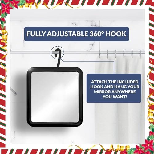 MIRRORVANA MIRRORVANA Hanging Fogless Shower Mirror for Shaving with 360 Rotatable Swivel Hook - Anti Fog and Shatterproof 6.3\" x 6.3\" Surface (Black)
