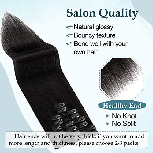 Benehair Benehair Human Hair Clip in Extensions Real Black Hair Extensions for Women Long Straight Remy Natural Full Head 8pcs No Tape No Glue 18 Inch #1 Jet Black