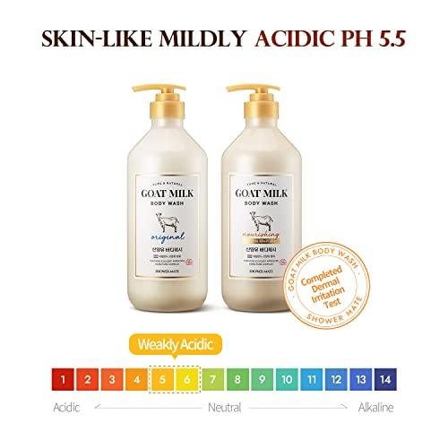 SHOWERMATE SHOWERMATE AEKYUNG Premium Goat Milk Body Wash Original For Smooth Sensitive Skin, Non-Irritation Mostiurizing PH Balancing Body Cleanser With Herb Pure Complex, 27 Fl Oz, Pack Of 2