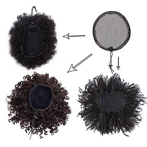 Nunify 5 Pcs Hair Net for Making Afro Puff Drawstring Ponytail And Afro Hair Bun - Black Glueless Ponytail Hairnet with 10 Pcs Wig Combs - Adjustable Strap Afro Hair Bun Weaving Net For Women (L/Round)