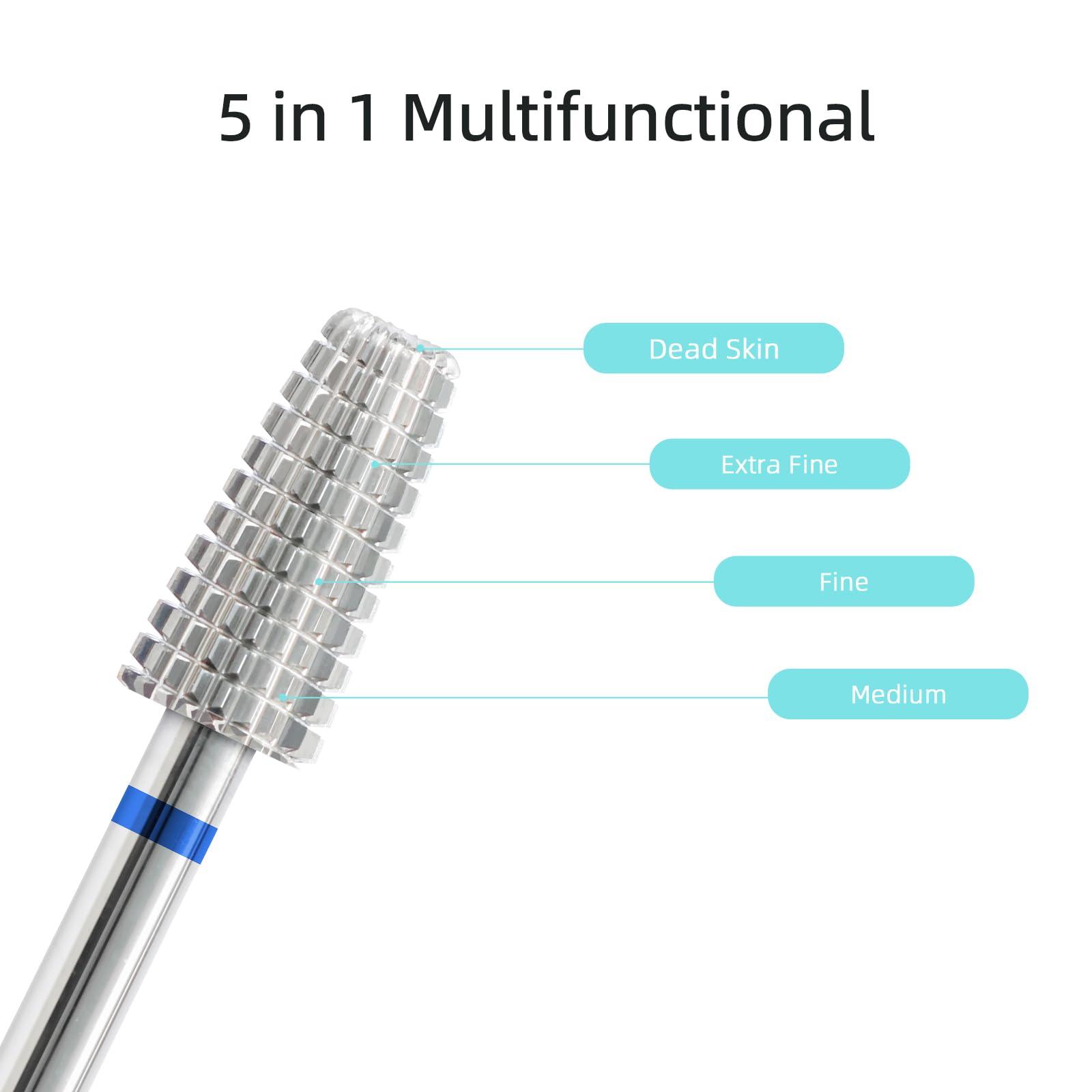 hytoos HYTOOS Mini 5 in 1 Nail Drill Bit, 10mm Tapered Drill Bits for Nails, 3/32\" Two-way Professional Safety Carbide Nail Bits, Electric Manicure Acrylic Gel Polish Cuticle Clean Removal Tool, Medium