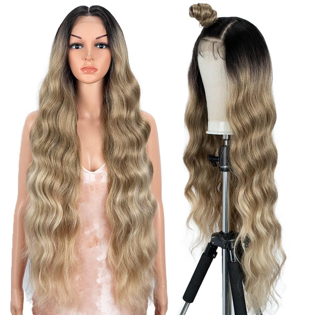 Style Icon Style Icon 36" Easy-360 Lace Wigs 13X6 Free Part Lace Frontal Wigs Super Long Body Wave Wavy Wig Synthetic Ombre Blonde Wig (36 Inches, SOP22613)