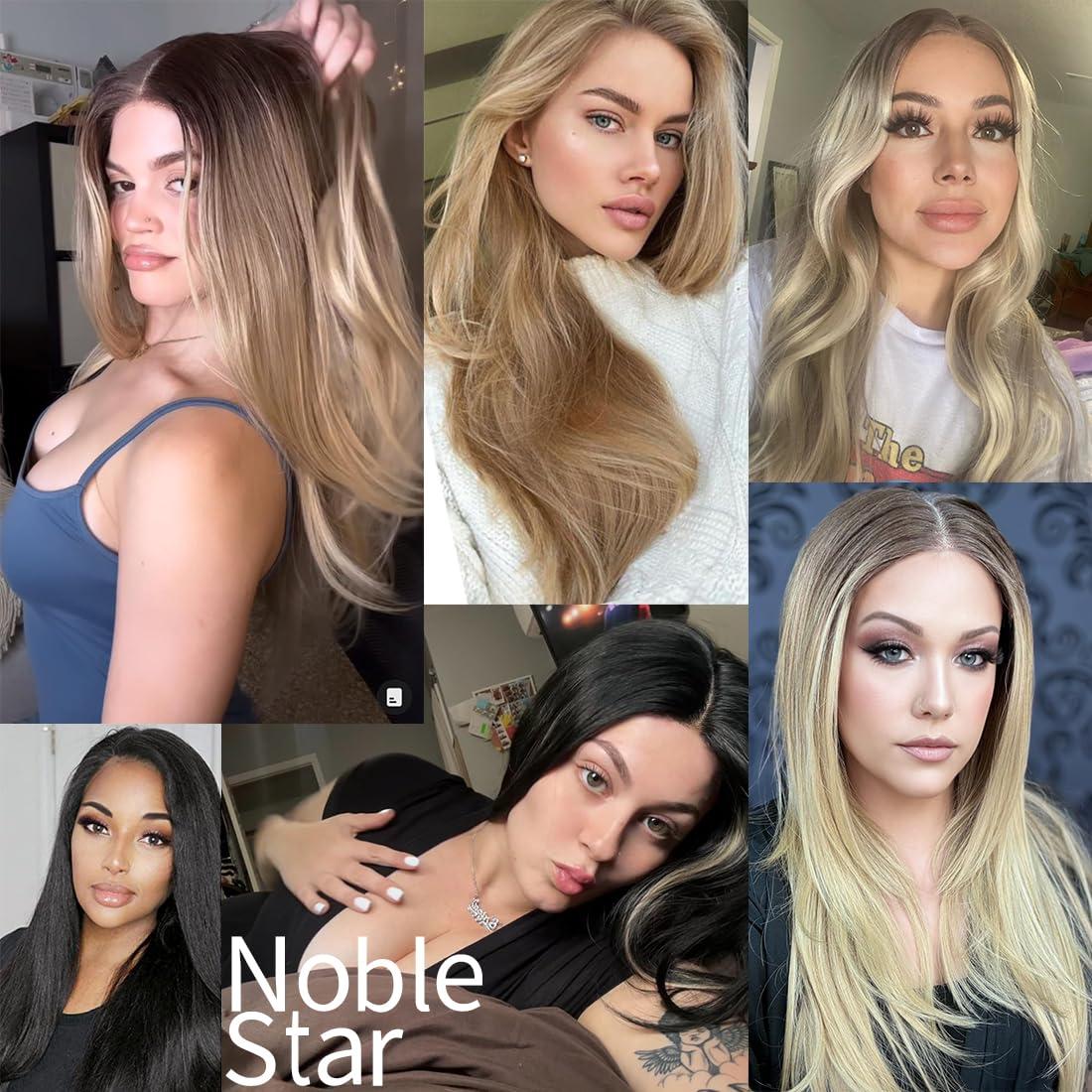 N BLE STAR Noble Star Lace Wigs with Curtain Bangs for Women 24\" Long Wavy Women Charming Synthetic Lace Front Wigs with Bangs Wig Heat Resistant Hair for Daily Party Use TTPG 6/613F/1001E#