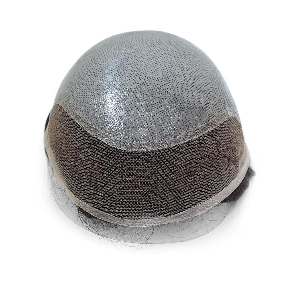 HAIR NATURE HAIR NATURE Mens Toupee Human Hairpieces, Hair System for Men, Real Hair Units Lace Front Poly Skin Hair Unit #1B10