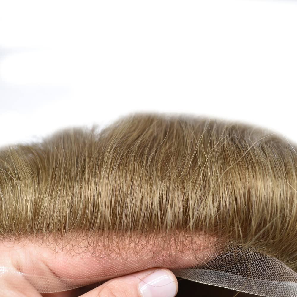 Generic Mens Toupee French Lace Front Toupee for Men Human Remy Hair Replacement System Man Wigs Bleached Knots Mens Units Black Brown Blonde Hair Systems (8X10\", #1710 17# DARK ASH BLONDE WITH 10% SYNTHETIC GREY)