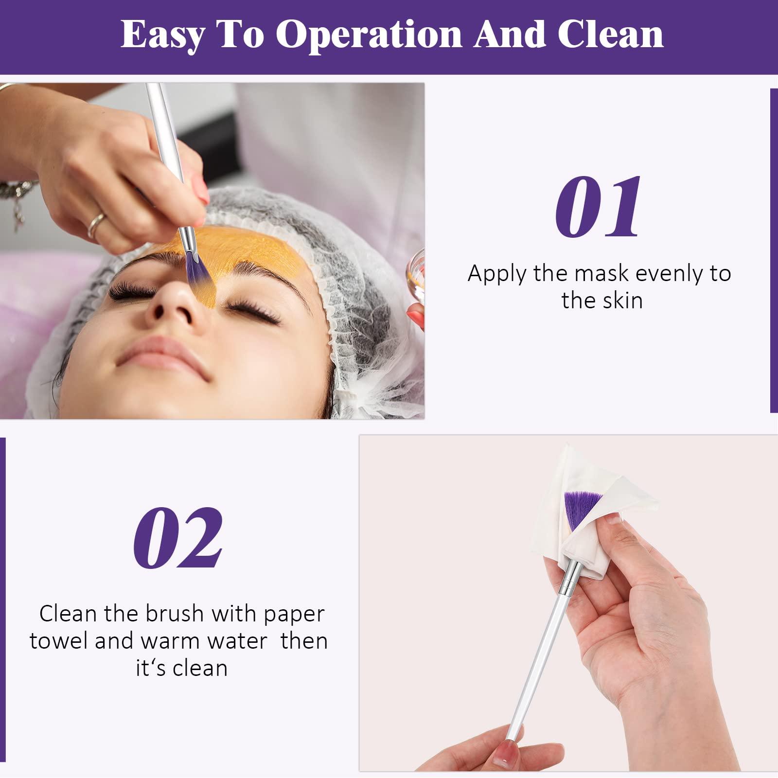 Maitys Maitys 6 Pieces Fan Mask Brushes Soft Fan Facial Mask Applicator Tools Brush Makeup Brushes Cosmetic Tools with Handle for Makeup Women(Purple Hair)