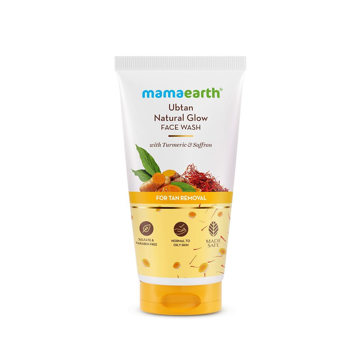 MAMAEARTH MAMAEARTH Ubtan De Tan Face Wash | Helps Reduce Tanning & Sun Damage | Gently Cleanses Dirt & Excess Oil | Enriched with Turmeric & Saffron | 1.69 Fl Oz (50ml)