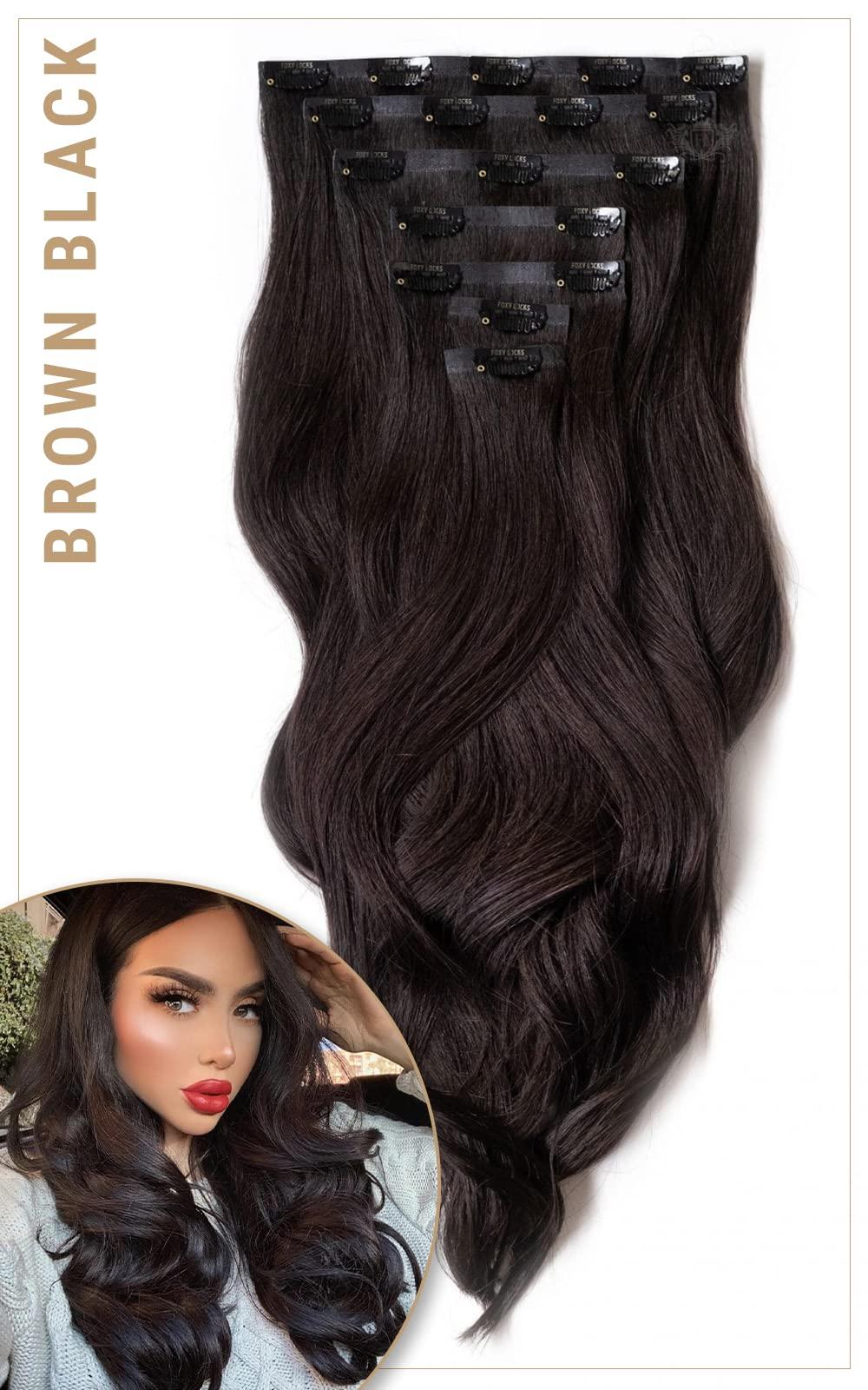 Foxy Locks Foxy Locks Brown Black – Elegant 14" Silk Seamless Clip In Human Hair Extensions 120g
