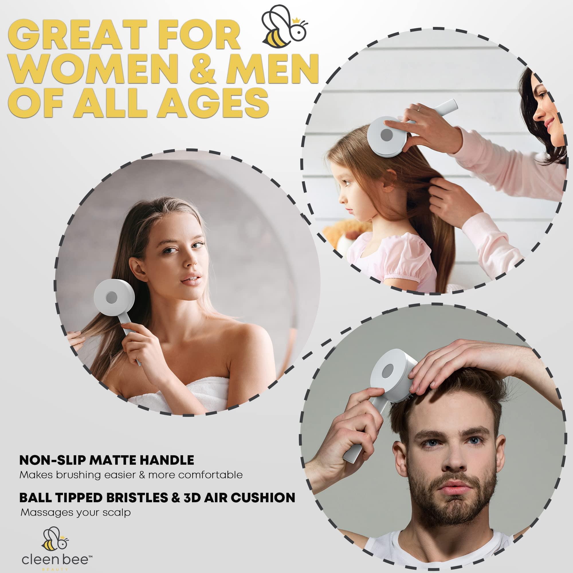 CLEEN BEE Cleen Bee Self Cleaning Hair Brush For Women, Men, Boys And Girls | Built-In Anti Static Hair Brush Cleaner Tool | Prevent Excess Hair Buildup With The Press Of A Button (White)
