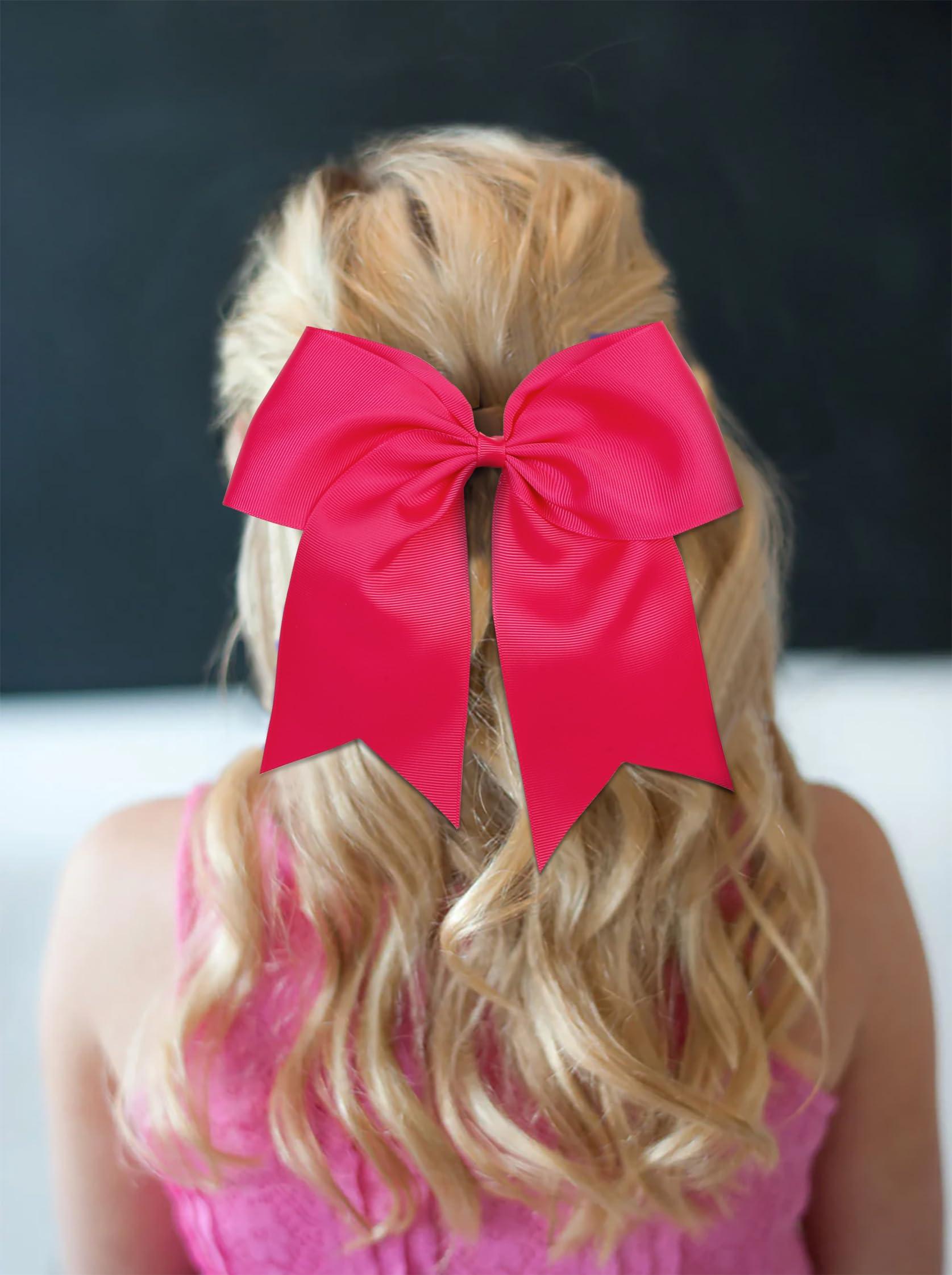 Tobeffect Hot Jumbo Pink Hair Bows 8 Inch Big for Girls and Women - Cheerleading, Softball Team, Halloween Costumes, Christmas, Festivals, Birthdays