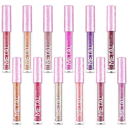 Coosa Beauty Glitter Shimmer Liquid Lipstick Set 12 Colors Shinning and Long Lasting Waterproof Colourful Lip Gloss Set (12 PCS )