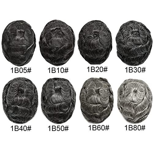 Curve Hair Thin Skin Men's Toupee Real Human Hair Pieces for Men 0.1-0.12mm Medium PU Durable Mens Hair System Full Poly Hair Replacement for Men PAPY (8"x10", 2 Darkest Brown-90% Light Density)