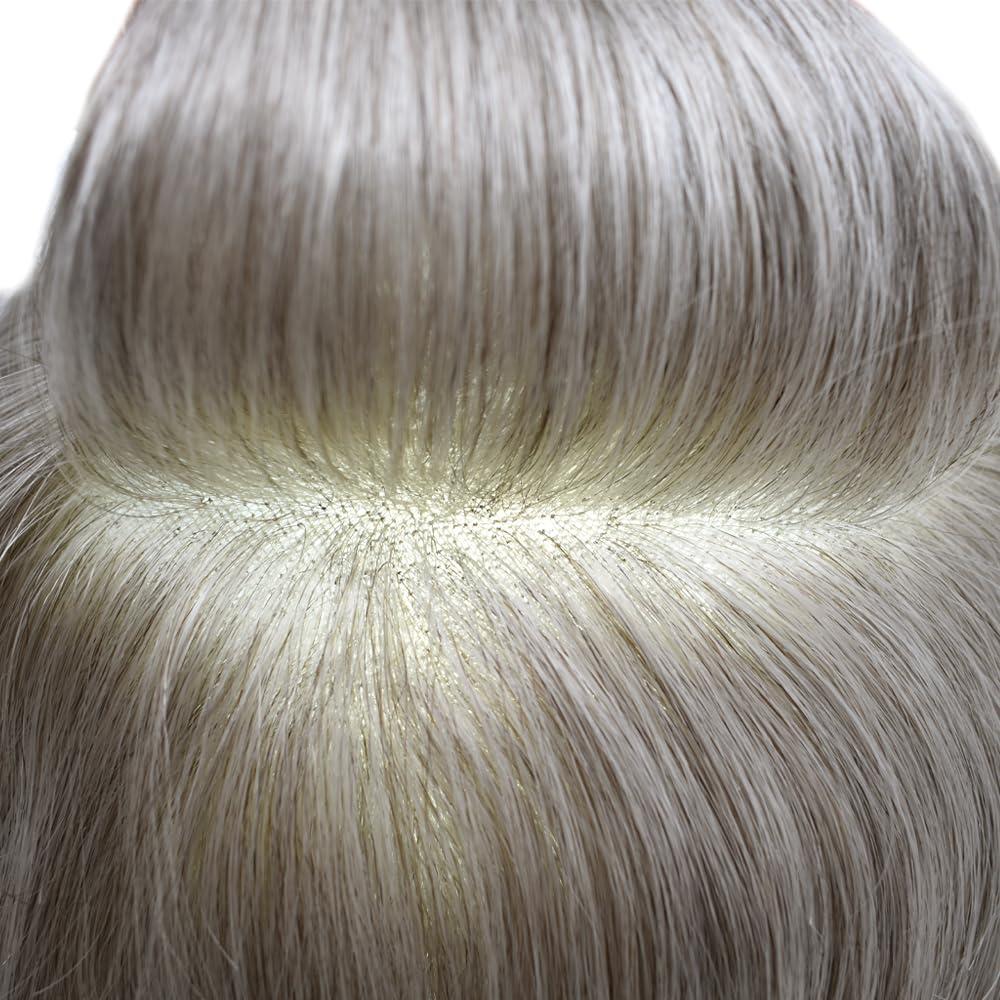 F M FACE MIRACLE NEW YORK F M FACE MIRACLE NEW YORK Mens Toupee Hair System for Men French Lace Center Mens Hair Replacement System With Poly PU Skin Natural Hairline Toupee for Men8 X10#380 Dark Brown+80% Gray-120% Density