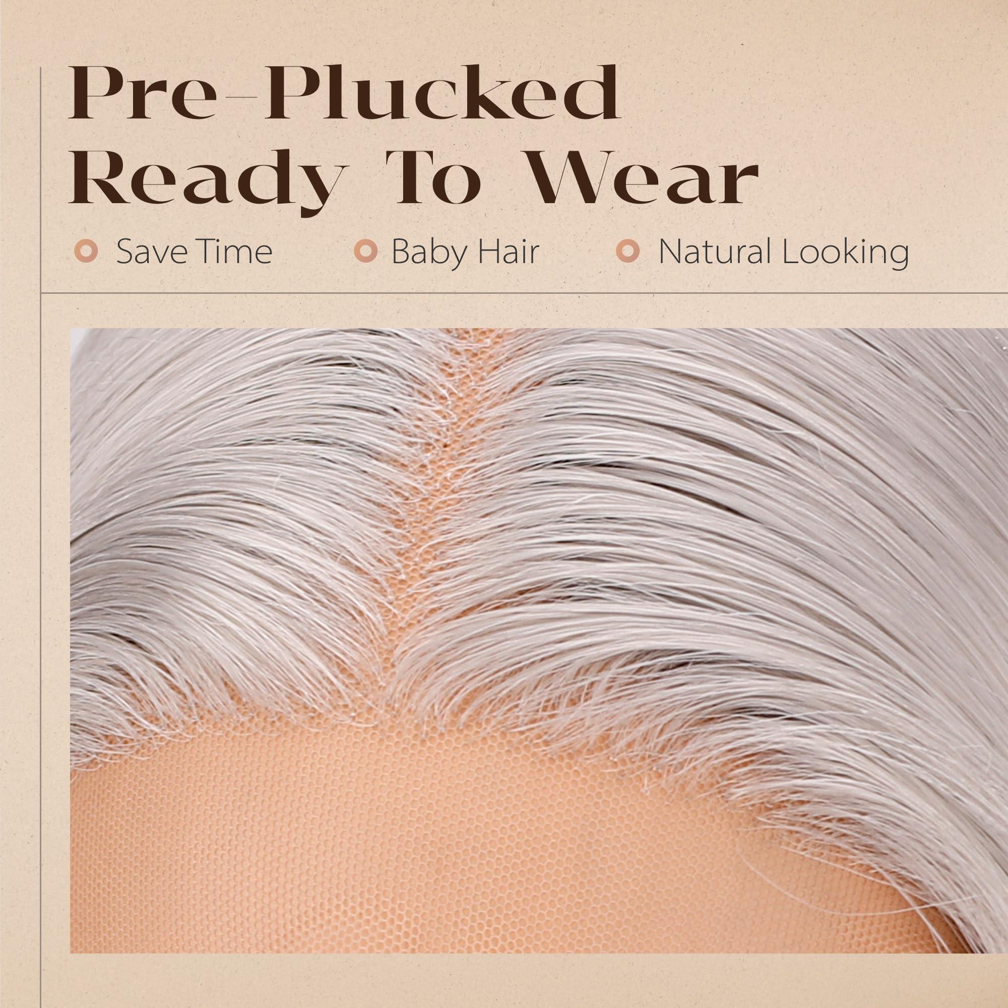 BLL BLL Silver Lace Front Wig, 30 Inch Gray Straight Hair Synthetic Ash White Lace Front Wigs For Women (Silver, 30 Inch)