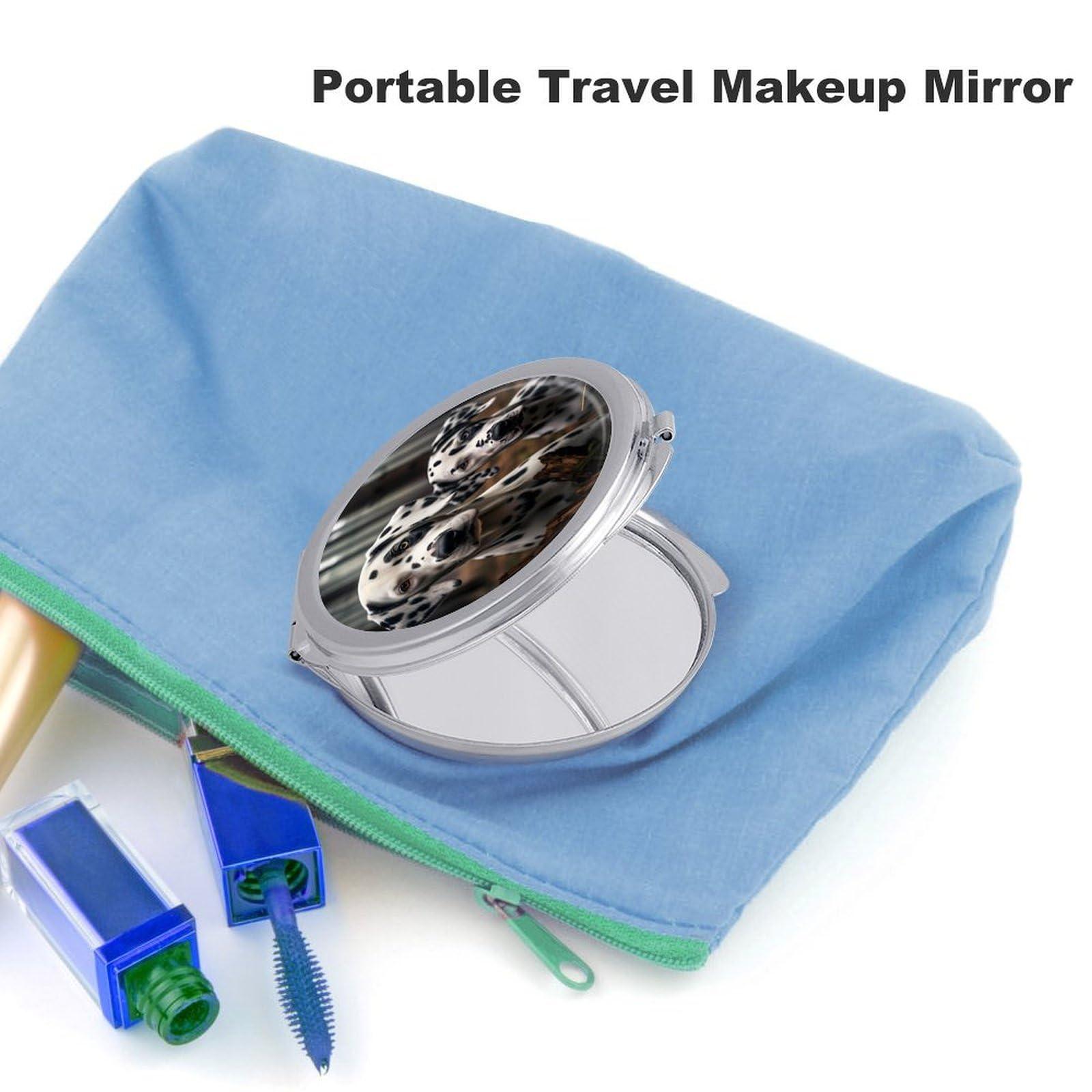 spIVCg Cute Dalmatian Dog Compact Mirror Round Travel Makeup Mirror Portable Pocket Mirror for Purses and Travel