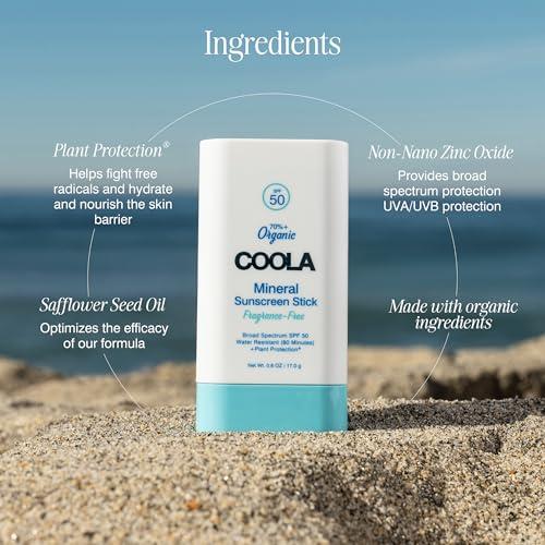 Coola COOLA Organic Mineral Sunscreen SPF 50 Sunblock Stick, Dermatologist Tested Skin Care For Daily Protection, Vegan And Gluten Free, 0.6 Oz