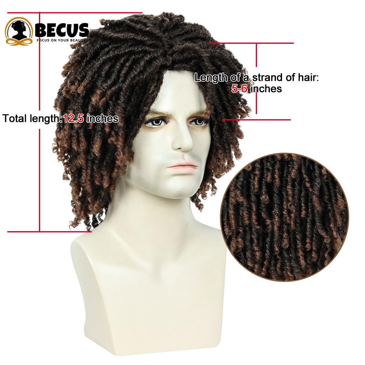 QUEENTAS QUEENTAS Dreadlock Wigs for Women and Men Short Curly Big Afro Braided Wigs Faux Locs Twist Braiding Synthetic Wigs (Black/Brown)
