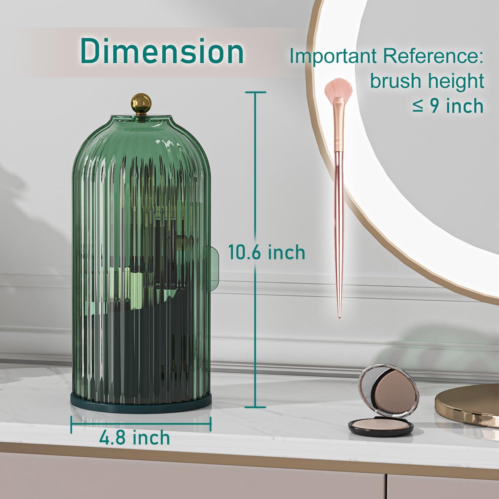 GAXmi GAXmi Makeup Brush Holder with Lid Cosmetic Tools Organizer 360 Rotating Waterproof Dustproof Makeup Brushes Storage for Vanity, All Green