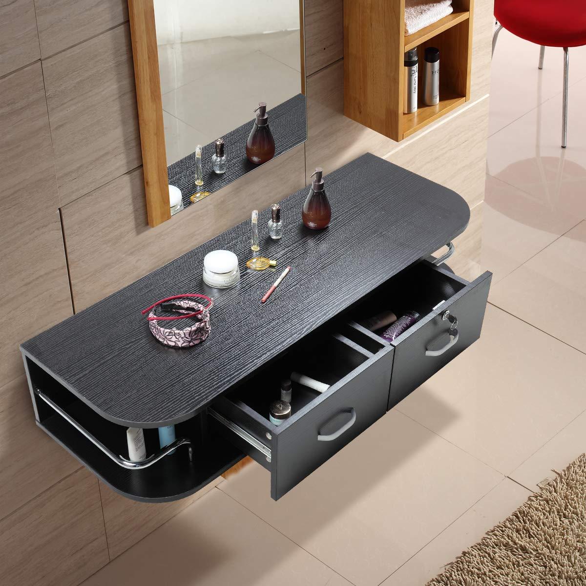 PENNYNANA PENNYNANA Multifunctional Wall-Mounted Salon Station,Barber Stations for Hair Stylist with 2 Drawers,for Beauty Salon or SPA, Barber Shop, Home & Bathroom, Black