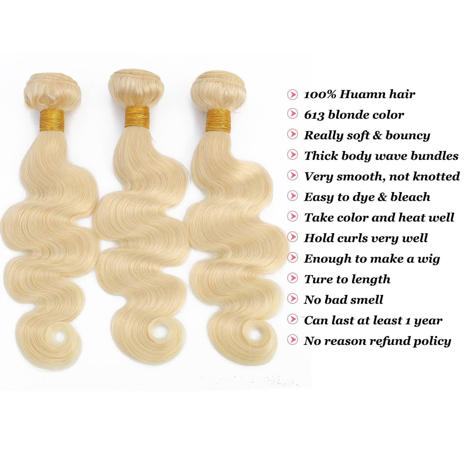 Lolatemi 613 Bundles Blonde Human Hair Body Wave 3 Bundles 16 18 20 Inch 100% Unprocessed 10A Brazilian Virgin Human Hair Bundles 613 Bundles Human Hair