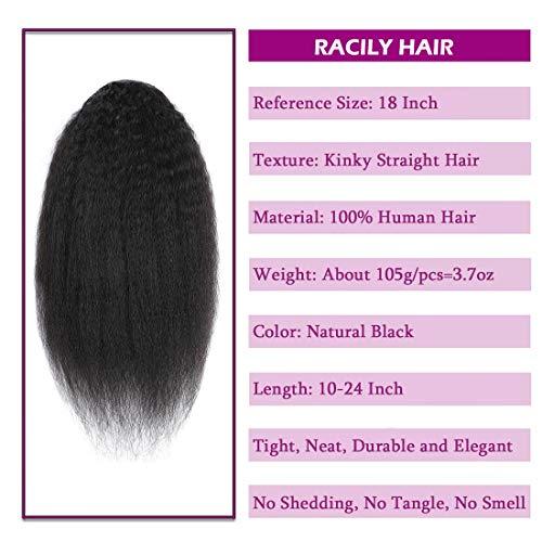 R RACILY HAIR Kinky Straight Ponytail Extensions Human Hair Wrap Drawstring Adjustable Clip In Pony Tail Yaki Curl Natural Black (22")