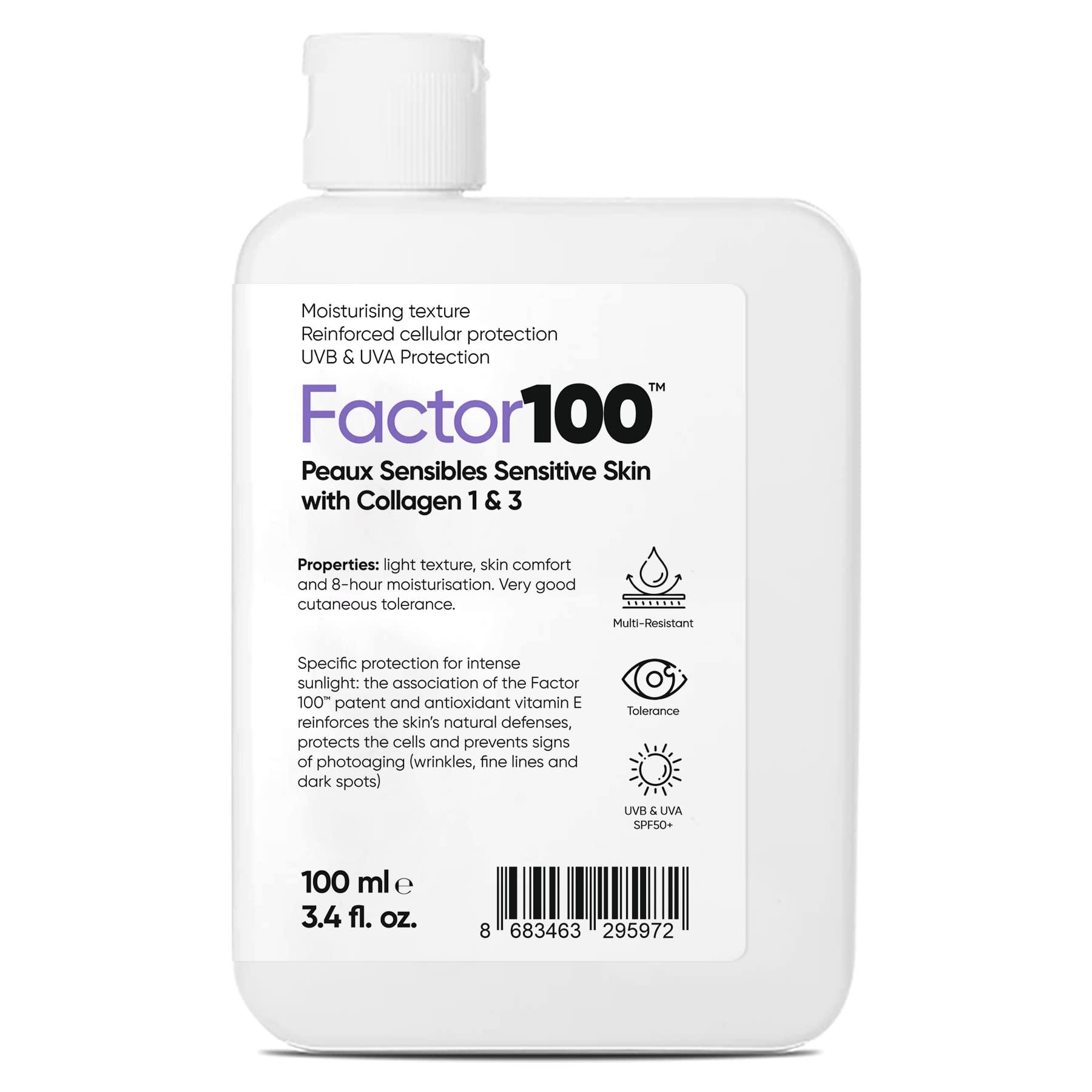 Factor100 Factor 100 Ultra Moisturizing Anti-Blemish High Protection Spf50 Peaux Sensibles Sensitive Skin with Collagen 1 & 3