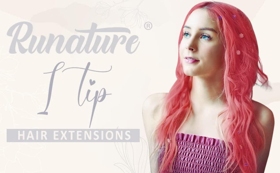 RUNATURE Great Deals:RUNATURE Real Itip Human Hair Extensions Keratin Pre Bonded Teal Hair Extension I Tip and I Tip Human Hair Extensions Pink Pre Bonded Human Hair Extension Silky Straight