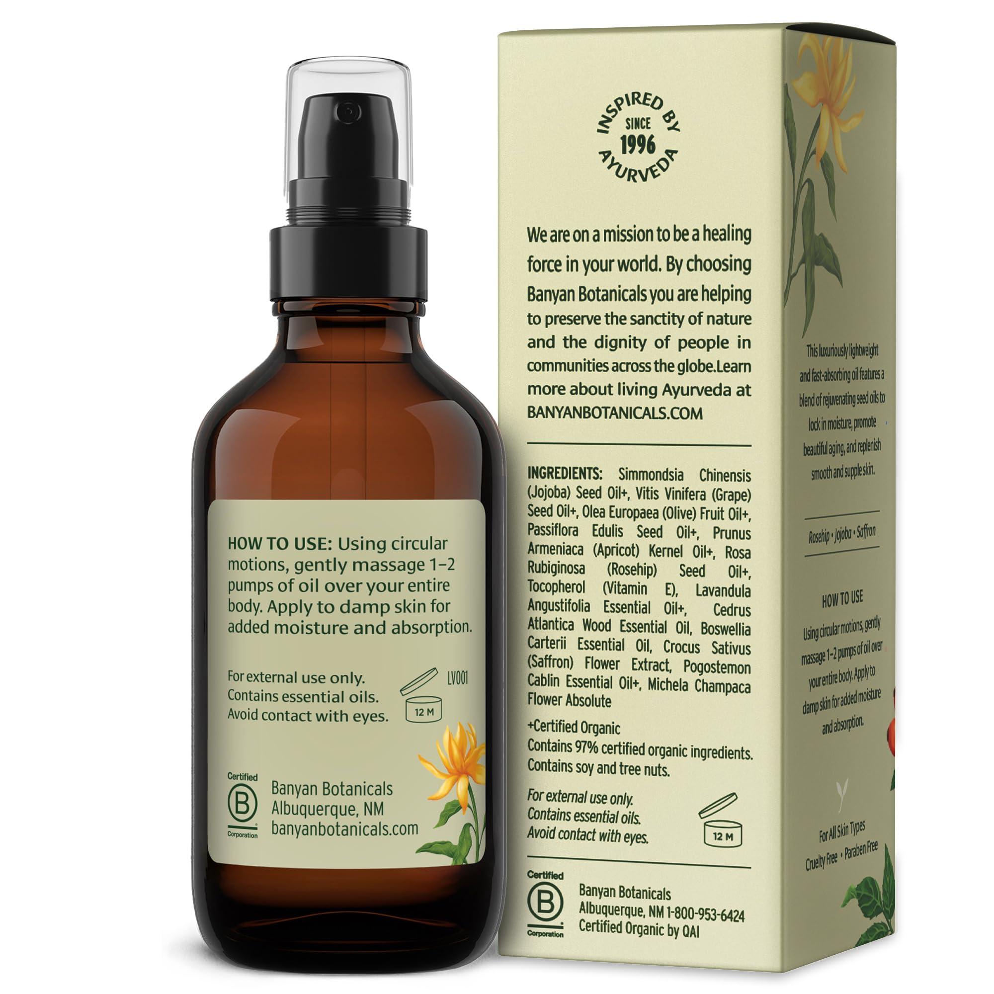 Banyan Botanicals Banyan Botanicals Body Oil Lightweight & Non-Greasy Body Oil Ayurvedic Skin Care with Organic Jojoba Oil & Herbs for Soft, Smooth Skin 4 oz Non-GMO, Cruelty Free, Paraben Free Massage Oil