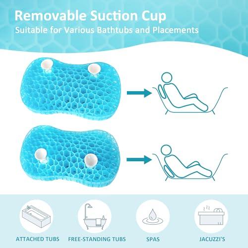 Sunlit Sunlit Bath Jello Gel Bath Pillows, Lumbar Pillow for Bathtub, Back Support Pillow, Gel Pillow with Non-Slip Suction Cups for Lumbar, Back Rest Support, Fits Curved or Straight Back Tubs, Aqua