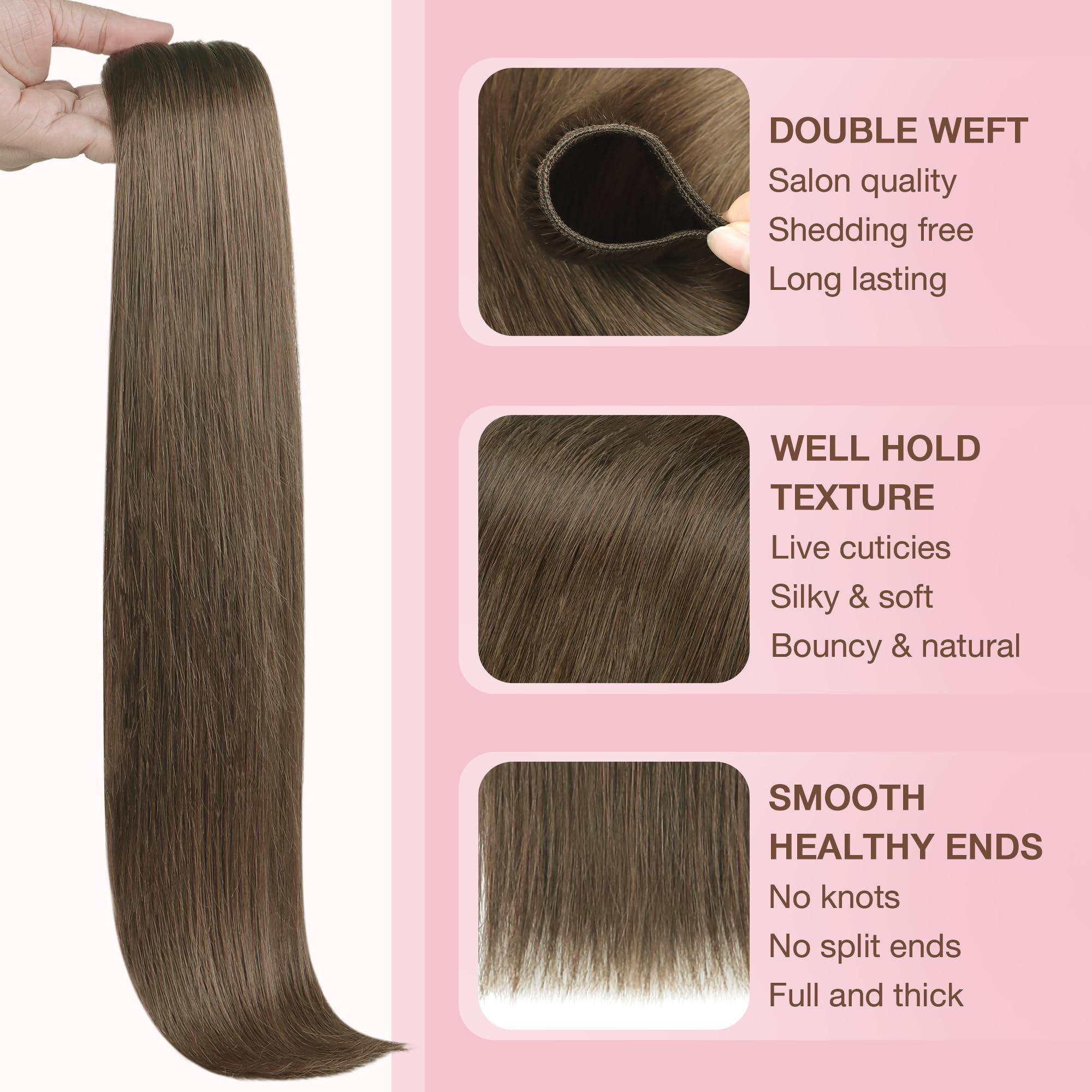 GOO GOO GOO GOO Sew in Hair Extensions Real Human Hair, Weft Hair Extensions Human Hair, 5 Light Ash Brown 22 Inch-110g, Weft Bundles Straight Silky Remy Hair