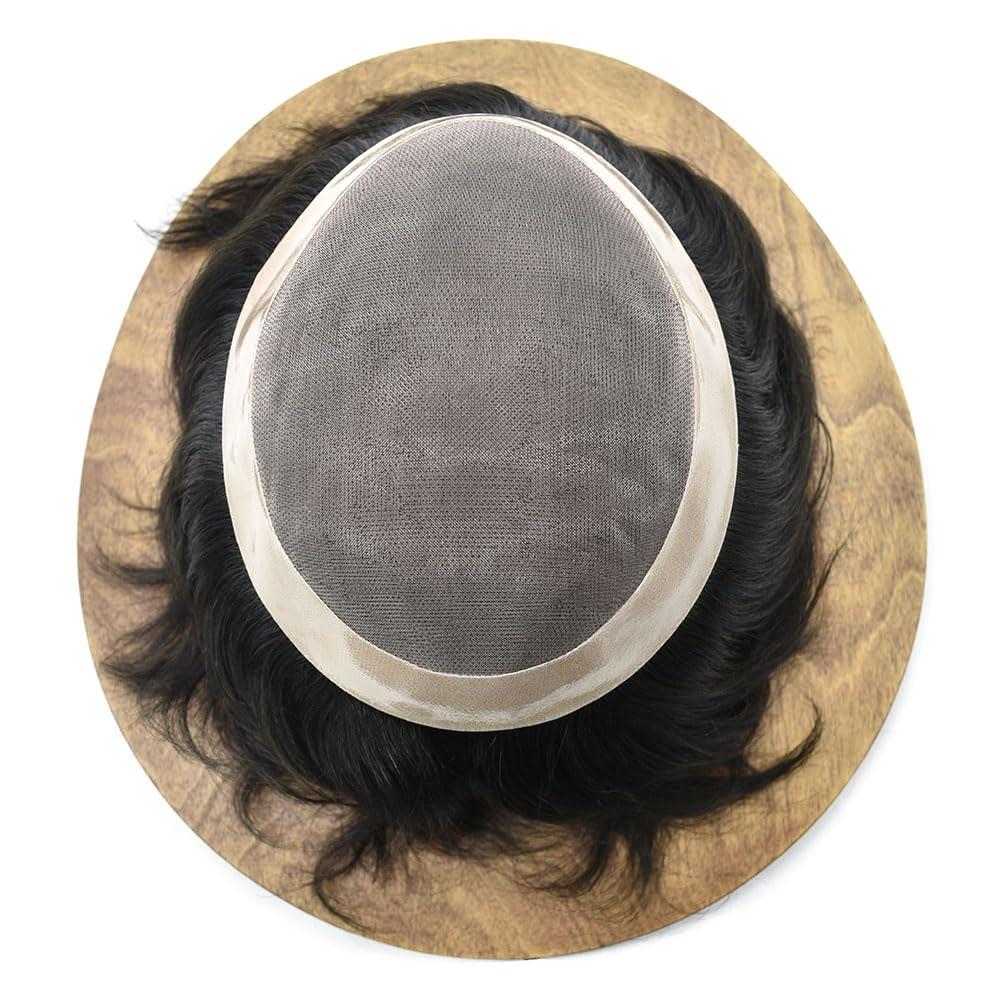 RESHE RESHE Hair System For Mens Toupee Hair Replacement System For Men Hairpieces Toupee For Men Hair Pieces For Men Hair Systems Protesis Capilar Para Hombre 6X9#1 Jet Black
