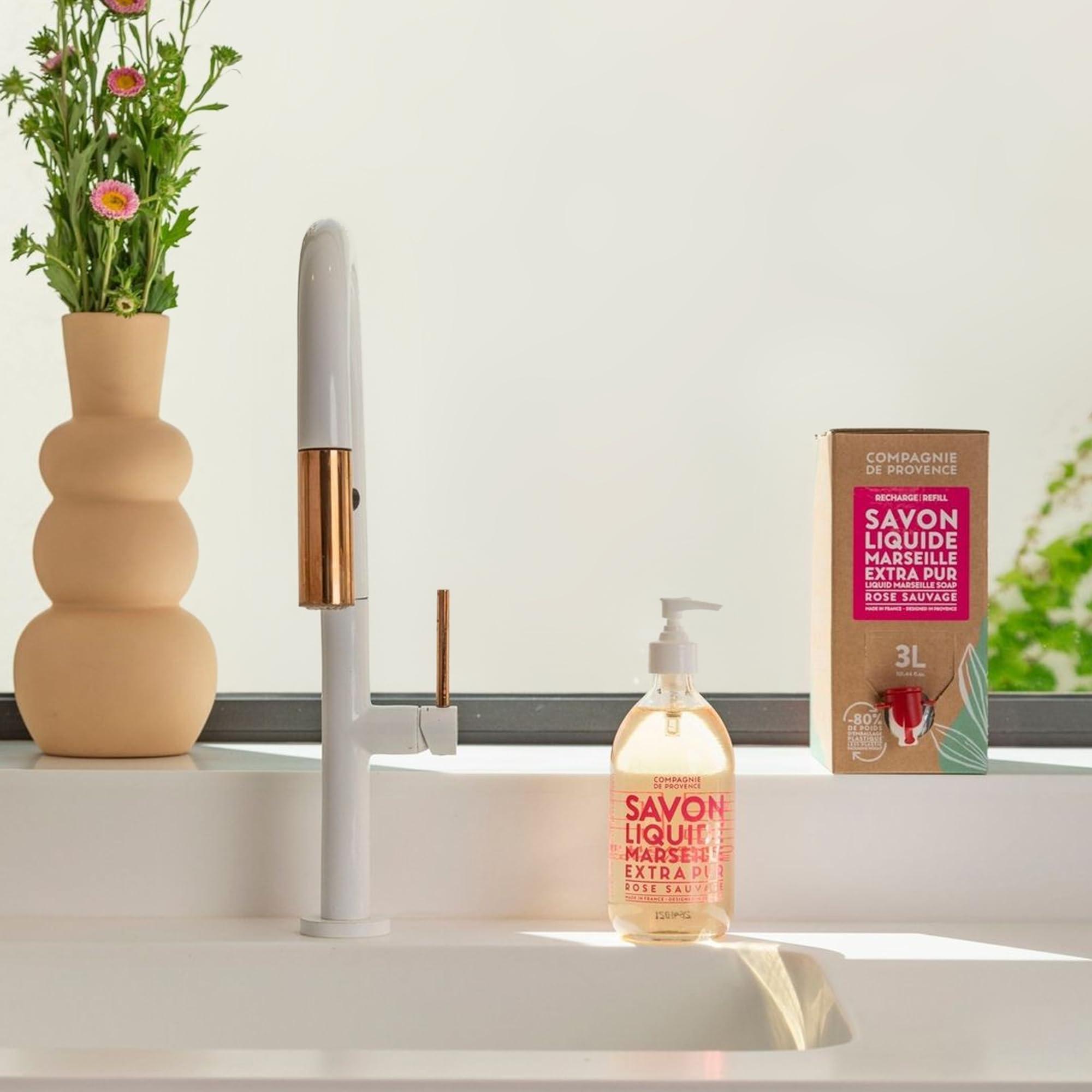 La Compagnie de Provence Compagnie de Provence Savon de Marseille Extra Pure Liquid Soap, Wild Rose, 101.4 Fl Oz Eco Refill