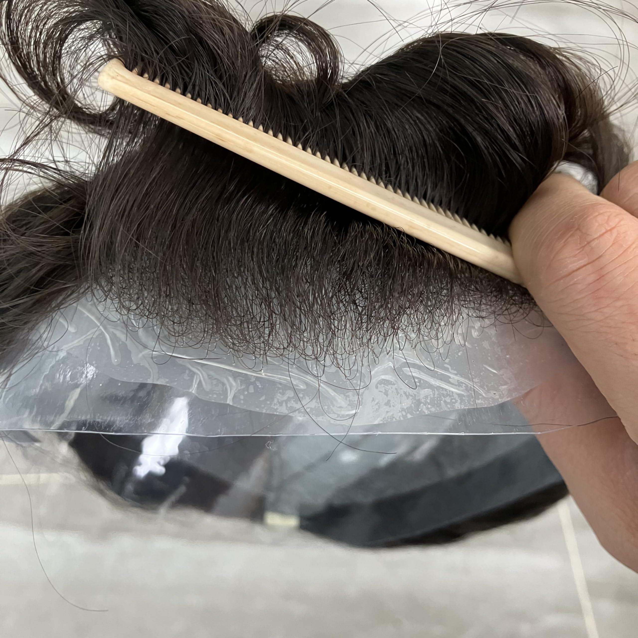 Eversilky Eversilky Super Ultra Thin Skin 0.02mm Full Skin Human Hair Men\'s Toupee Undetected Natural Hairline Prosthesis Capillary V Loop System (#2, dark brown, 0.03mm pu)