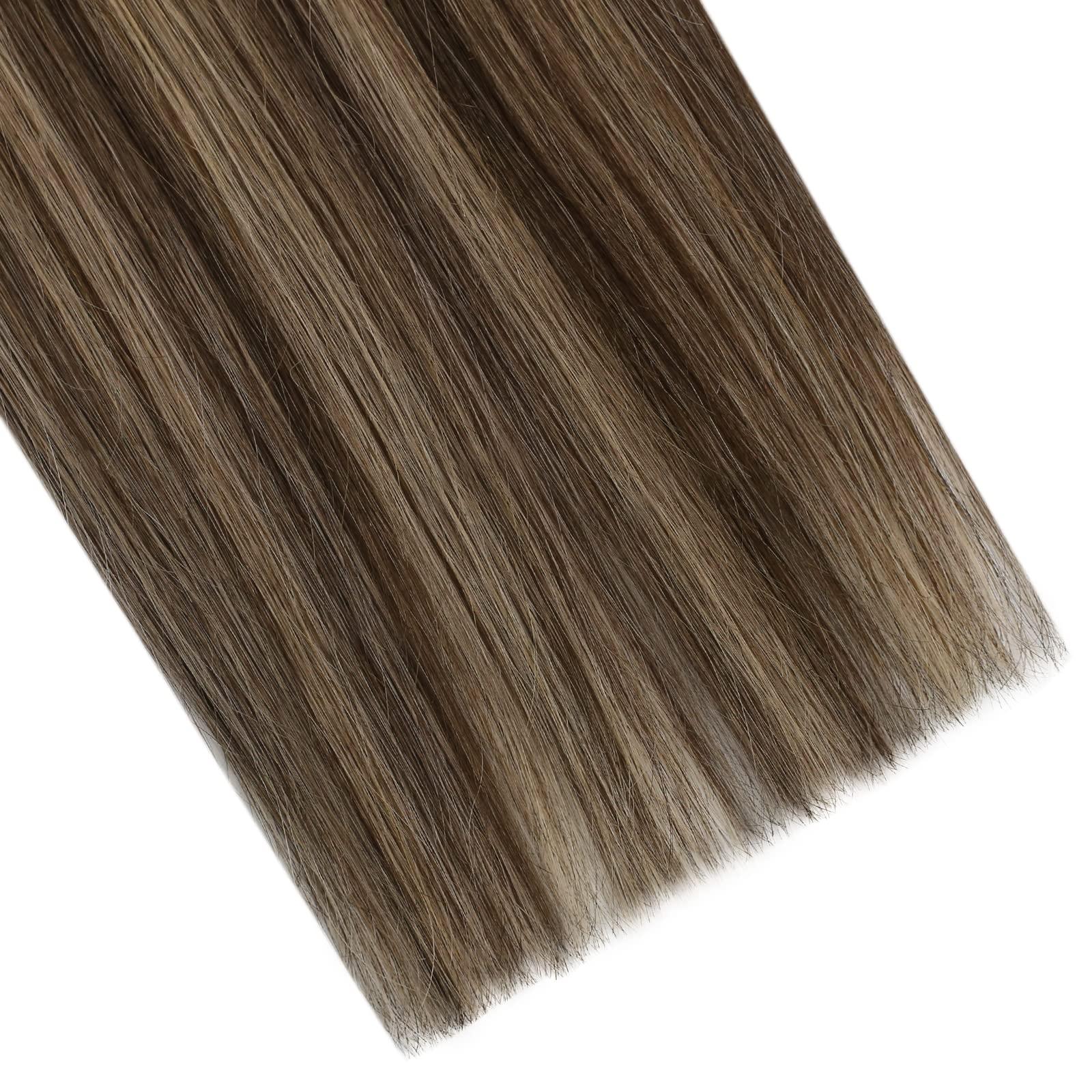 Ugeat Ugeat Balayage Brown Tape ins Human Hair Extensions Natural Black to Dark Brown Mix Caramel Blonde Ombre Seamless Tape in Hair Extensions for Women 22 Inch Add Length 20Pcs 50G