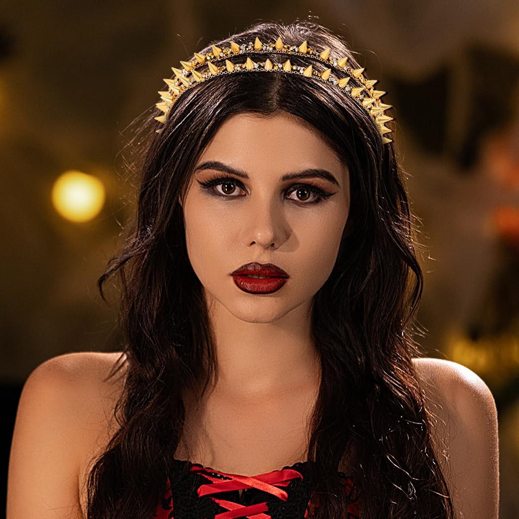 Generic Black Spiked Headband Punk Gothic Spiky Rivet Headbands For Women Rock Headwear Hair Hoop For Costume Party Accessories (Gold A)