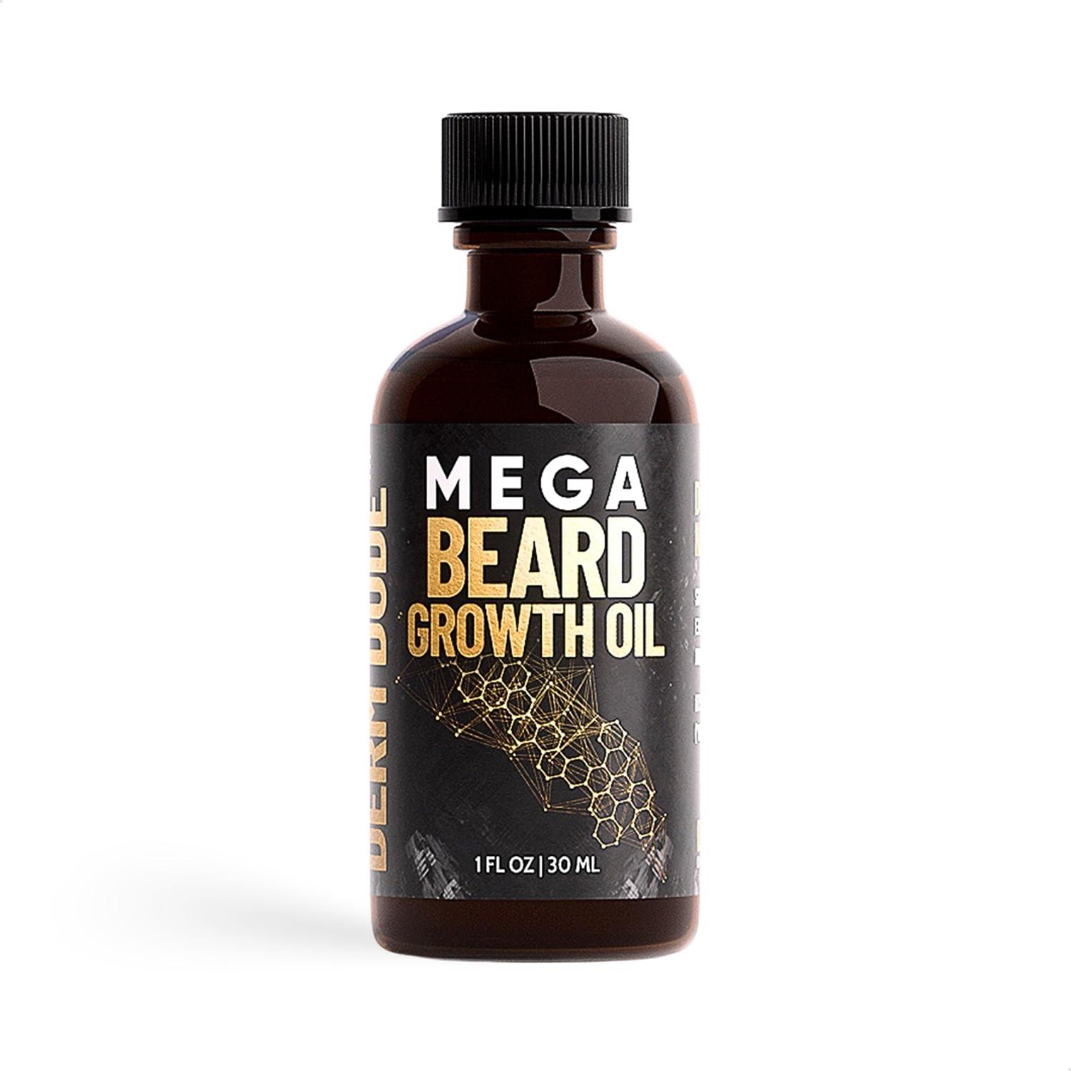 Derm Dude Derm Dude Mega Beard Growth Oil for Men | Formulated with Castor Oil & Jojoba Oil for Hair Growth | Promotes Thicker, Fuller Beard, Hydrates & Softens Facial Hair, Non-Greasy Grooming Treatment - 1 oz