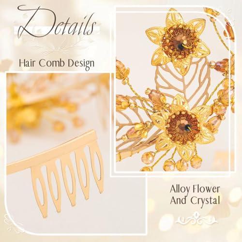 Woeoe Woeoe Crystal Queen Headband Gold Bridal Headpiece Women Headwear with Combs for Bride Wedding Birthday Party