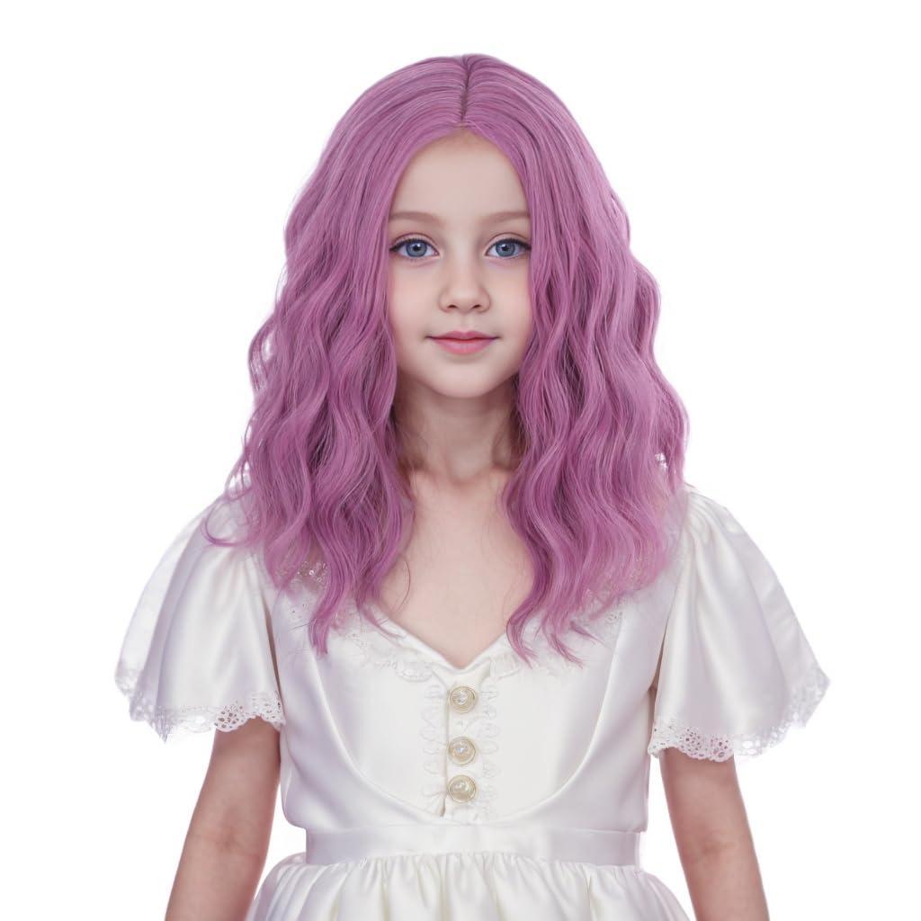 Ufindcos Ufindcos Pink Mixed Purple Wig for Kids Short Purple Pink Wig Short Wavy Curly Child Wig 13 Inches Side Part Synthetic Wig with Wig Cap