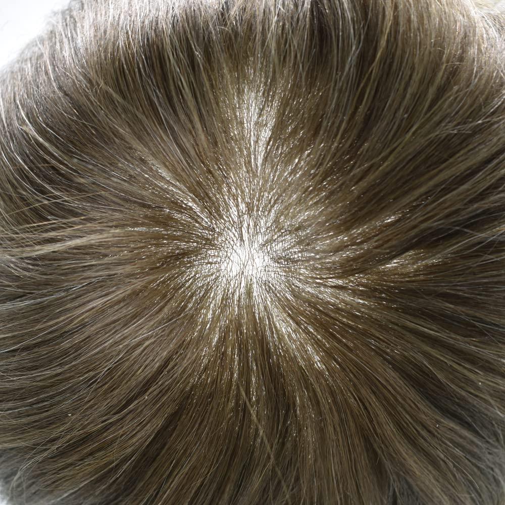 LYRICAL HAIR LYRICAL HAIR Curly Hair Piece Toupee for Black Men Hair System Replacement Monofilament Mens Wig Poly Skin Pu Hair Unit for Men (7\"X9\", 1B Off Black-25MM Curl)