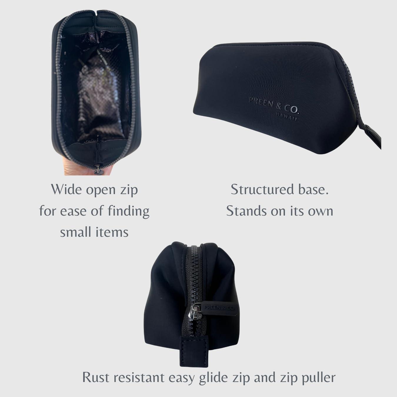 PREEN AND CO HAWAII Small heat-resistant makeup bag, beauty case. Insulated cosmetic bag helps protect makeup from melting, spoiling and expiring quickly. Heat proof makeup bag for car (Case, Black Case)