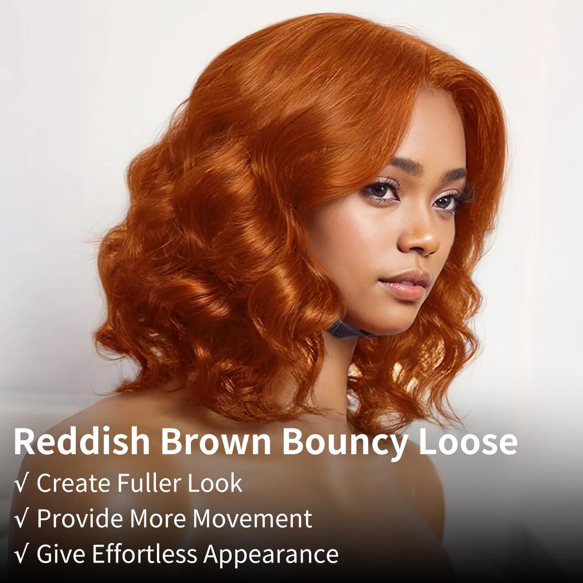 Tinashe Tinashe Glueless Wigs Human Hair Pre Plucked Pre Cut Reddish Brown Loose Body Wave Short Wig 65 Lace Pre-Bleached Knots HD Lace Front Wigs Human Hair for Black Women (#33 Reddish Brown - 14 inch)