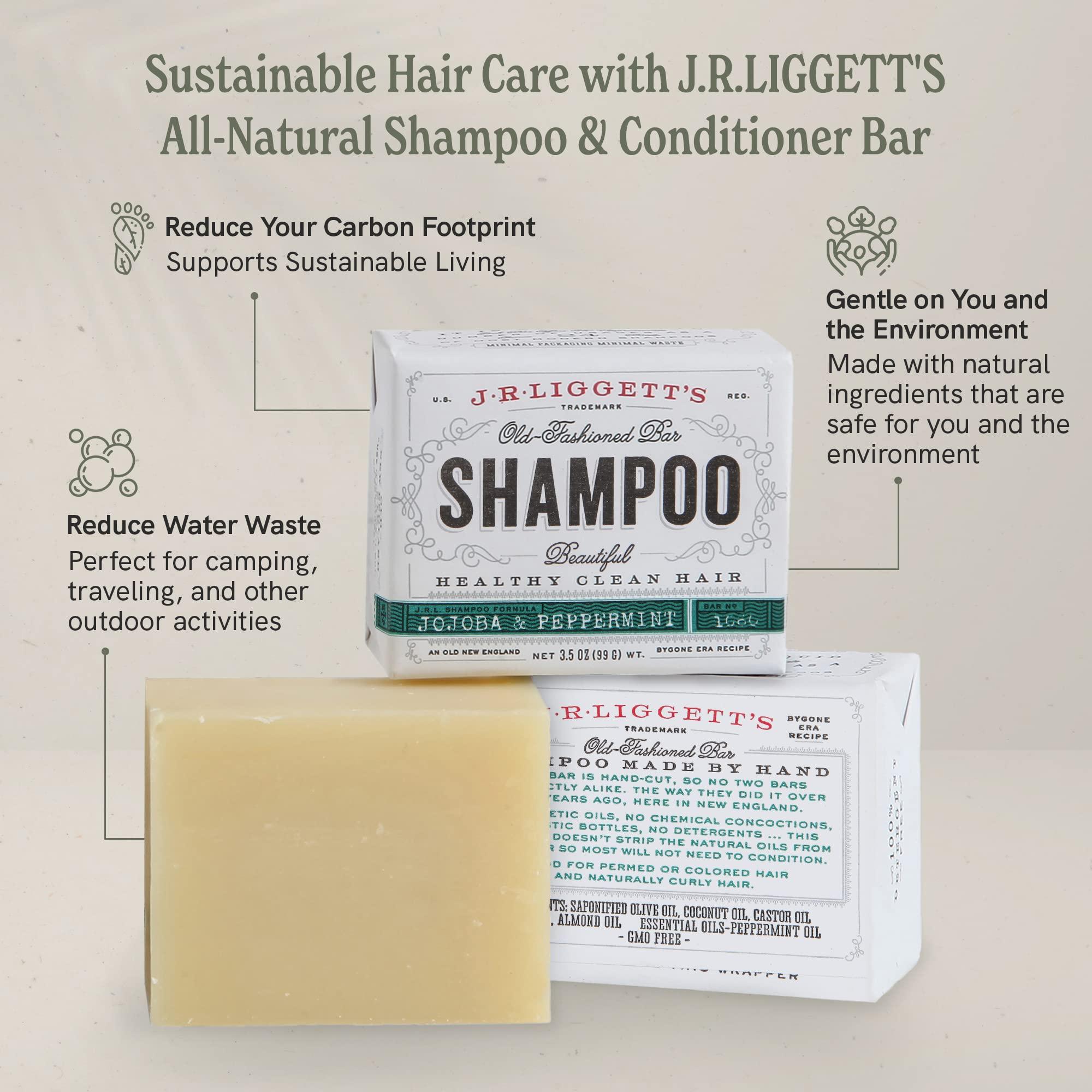 J·R·LIGGETT'S J.R.LIGGET\'S Jojoba & Peppermint Formula Conditioner Bar + Two Shampoo Bars, All-Natural for Hair Clean, Soft, Tangle-Free, 8.75 Ounce, Hair Care, 3.5 ounces each