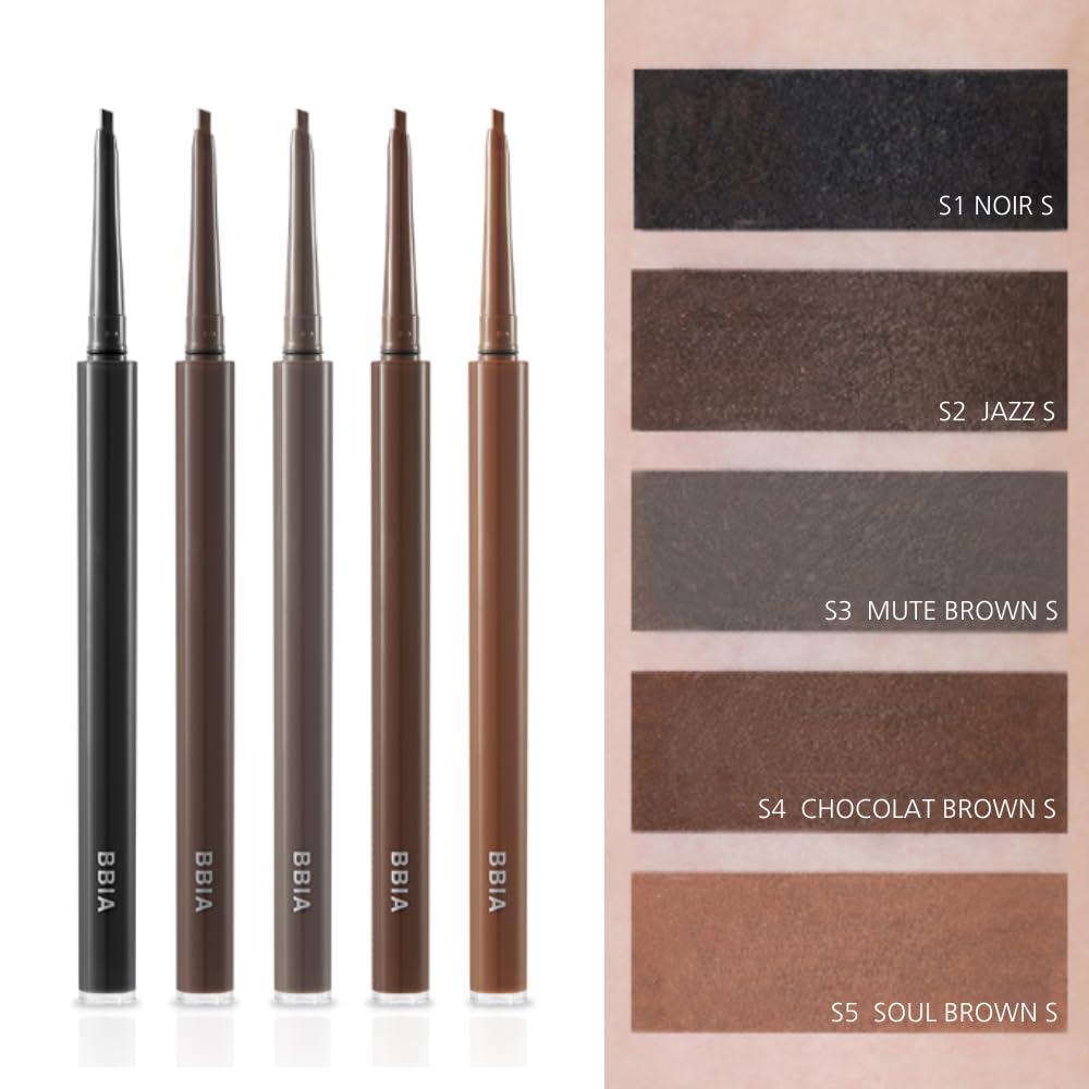 BBI@ BBIA BBIA Last Auto Gel Eyeliner SLIM 5 Colors Ultra-Fine Waterproof Mechanical Gel Eye Liner Pencil Smudge-Proof Easy Drawing Smooth Gliding Texture Vegan Korean Eye Makeup (S3 MUTE BROWN SLIM R)