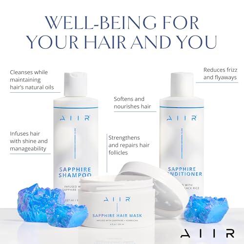AIIR AIIR Sapphire Shampoo, Conditioner & Mask Bundle, Color Treated & Damaged Hair, Strengthen & Repair with Coconut Oil, Sulfate Free, Crystal Infused for Stronger, Healthier and Shinier Hair